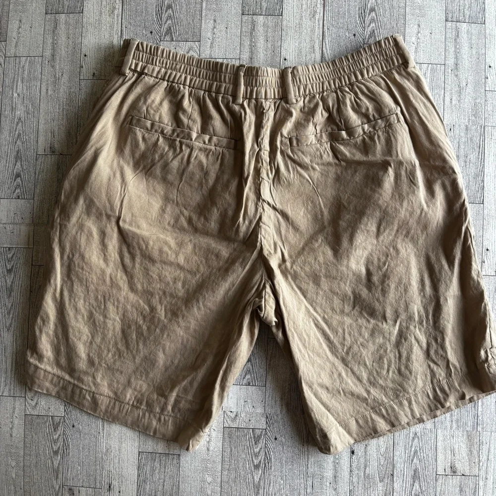Ted‎ Baker Men’s Sz 36 Chino Linen Cotton Blend Tan Flat Front Shorts 9”